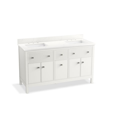 Kohler 60 in. Bathroom Vanity Cabinet With Sinks And Quartz Top in White 35022-0